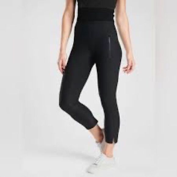 * NWOT ATHLETA Black Stellar Raw Hem Slit Tights Sz XS - Picture 1 of 15